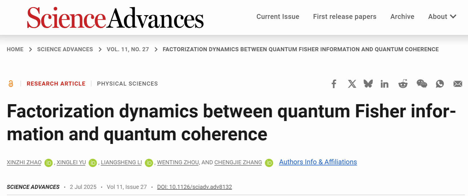 物理科学与技术云鼎娱乐城网
张成杰教授科研团队在《Science Advances》发表重要研究成果