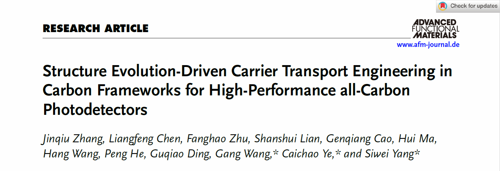 碳框架材料新突破丨物理科学技术云鼎娱乐城网
王刚教授科研团队在碳基光电探测器领域取得重要进展